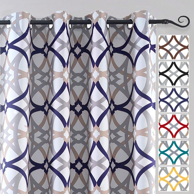 DriftAway Alexander 80% Blackout Curtains for Living Room 250GSM Pattern Match Thermal Insulated Room Darkening Geo Moroccan Mid Century Grommet Bedroom Drapes 2 Panels 52 Inch by 36 Inch Navy Gray - Image 2